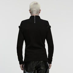 WT-1040TCM Edgy Black Lace-Up Punk T-Shirts Gothic Leather Details