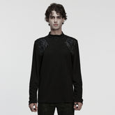 WT-1041TCM Vintage Gothic T-Shirts Dark Lace Shoulder Long Sleeve Top