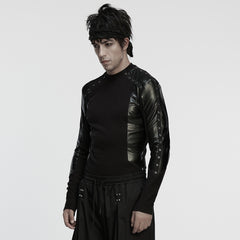 WT-1044TCM Edgy Punk T-Shirts with Leather Detail and Studded Accents