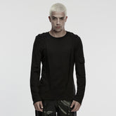 WT-1045TCM Edgy Black Long-Sleeve Punk T-Shirts with Shoulder Detail