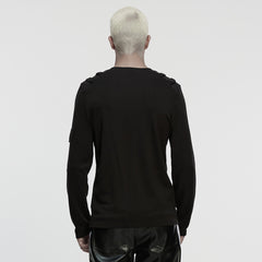 WT-1045TCM Edgy Black Long-Sleeve Punk T-Shirts with Shoulder Detail