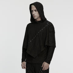 WT-1047TCM Gothic Hooded Punk T-Shirts with Rivet Accent Design