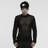 WT-1056TCM Black Mesh Grommet Punk T-Shirts Edgy Long Sleeve Style