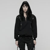 WT-1059WYF Edgy Gothic Punk Sweater with Lace-up Leather Details Hood