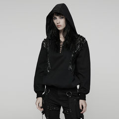 WT-1059WYF Edgy Gothic Punk Sweater with Lace-up Leather Details Hood