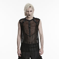WT-1089BXM Mens Black Mesh Buckle Steampunk Goth Punk Vests