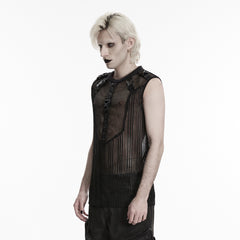 WT-1089BXM Mens Black Mesh Buckle Steampunk Goth Punk Vests