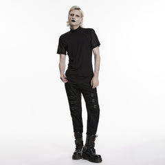WT-1098TDM Black Gothic Mesh Stitch Detail Punk T Shirts