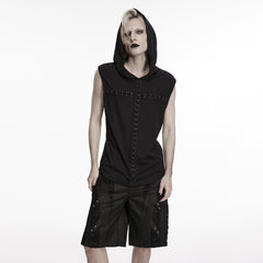 WT-1099BXM Mens Gothic Hooded Vest with Lace-Up Front Design