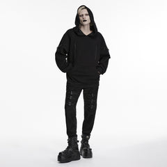 WT-1101WYM Gothic Sweater Dark Hooded Zipper Detail Long Sleeve Pullover