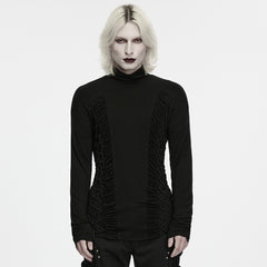 WT-1123TCM Black Gothic Ruched Detail Long Sleeve Punk Shirts