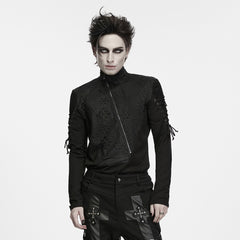 WT-1125TCM Gothic Punk T Shirts with Textured Snake Pattern and Lace Up Sleeves