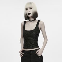 WT-1156BXF Gothic Black Lace Tank Punk T Shirts for Women