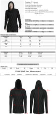 WT-438TCM Mens Gothic T Shirts Textured Black Hooded Long Sleeve Top