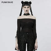 WT-612TCF Daily Goth Horizontal Neck T-shirt?-??Punk Rave Clothing
