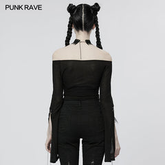 WT-612TCF Daily Goth Horizontal Neck T-shirt?-??Punk Rave Clothing