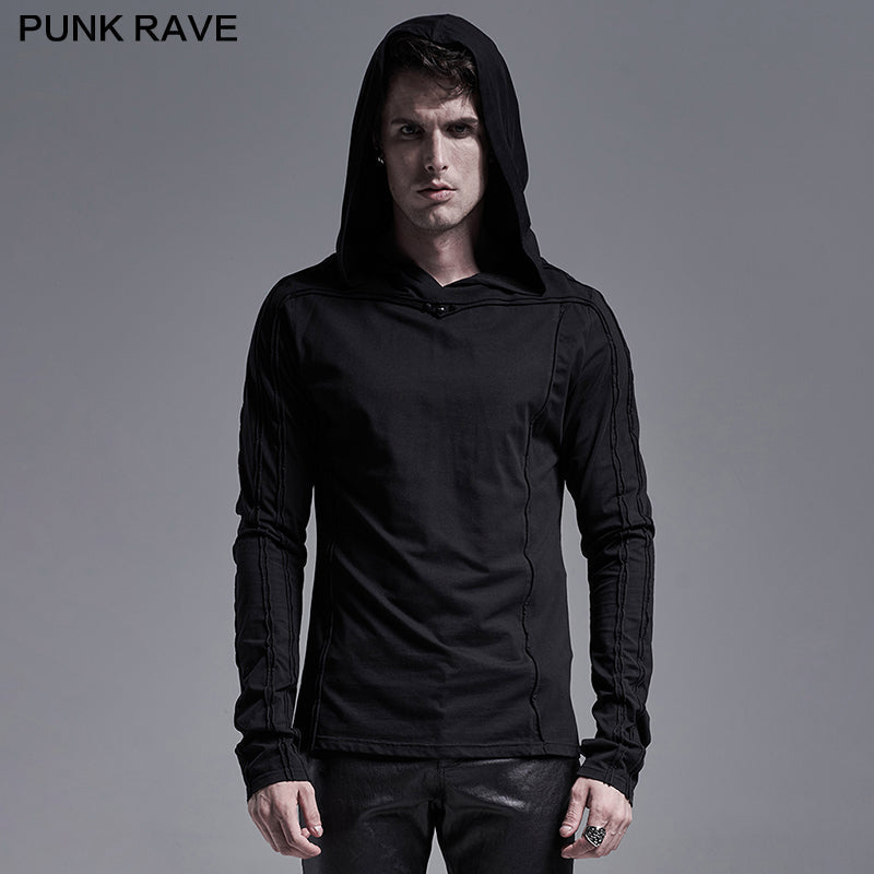 WT-637TCM Simple dark long sleeve T-shirt?-??Punk Rave Clothing