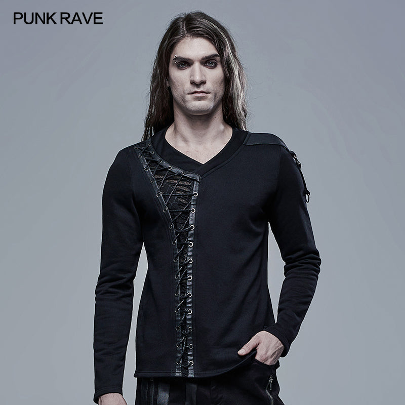 WT-684TCM Gothic V-Neck Long Sleeve T-sleeve?-??Punk Rave Clothing