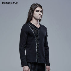 WT-684TCM Gothic V-Neck Long Sleeve T-sleeve?-??Punk Rave Clothing
