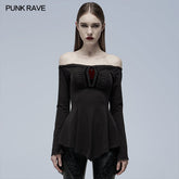 WT-691TCF Gothic slash neck A line long sleeve T-shirt?-??Punk Rave Clothing