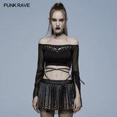 WT-692TCF Gothic cut-out slash neck T-shirt?-??Punk Rave Clothing