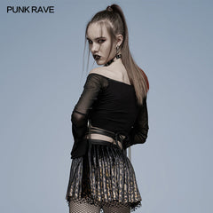 WT-692TCF Gothic cut-out slash neck T-shirt?-??Punk Rave Clothing