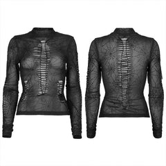 WT-695TCF Gothic spider web printting perspective T-shirt?-??Punk Rave Clothing