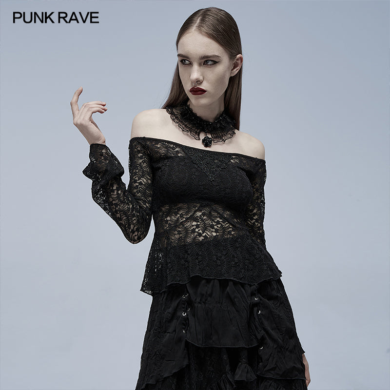 WT-697TCF Gothic perspective lace blouse?-??Punk Rave Clothing