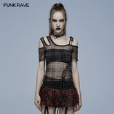 WT-701TCF Daily punk plaid mesh T-shirt?-??Punk Rave Clothing