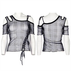 WT-701TCF Daily punk plaid mesh T-shirt?-??Punk Rave Clothing
