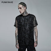 WT-703TDM Goth Daily Wear Knited Broken Holes Short Sleeve T-shirt?-??Punk Rave Clothing