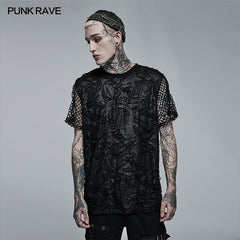 WT-703TDM Goth Daily Wear Knited Broken Holes Short Sleeve T-shirt?-??Punk Rave Clothing