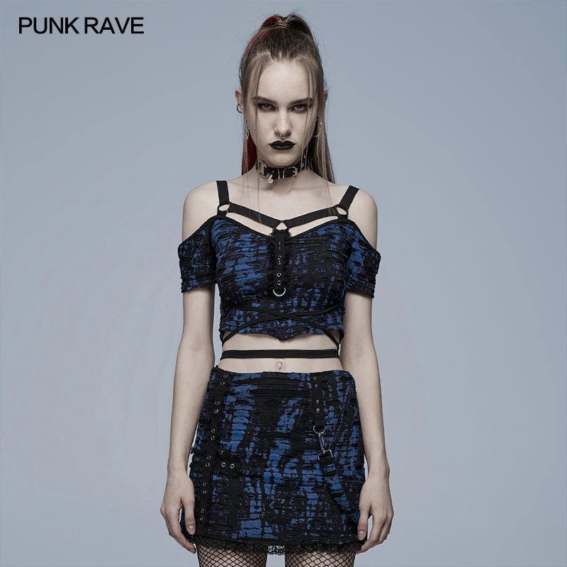 WT-707BXF Gothic knitted print T-shirt?-??Punk Rave Clothing