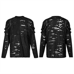 WT-711TCM Goth Daily Wear Knited Broken Holes Long Sleeve T-shirt?-??Punk Rave Clothing