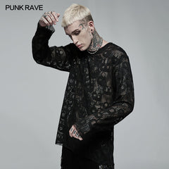 WT-717CCM Punk Daily Wear Skull Mesh Long Sleeve T-shirt?-??Punk Rave Clothing