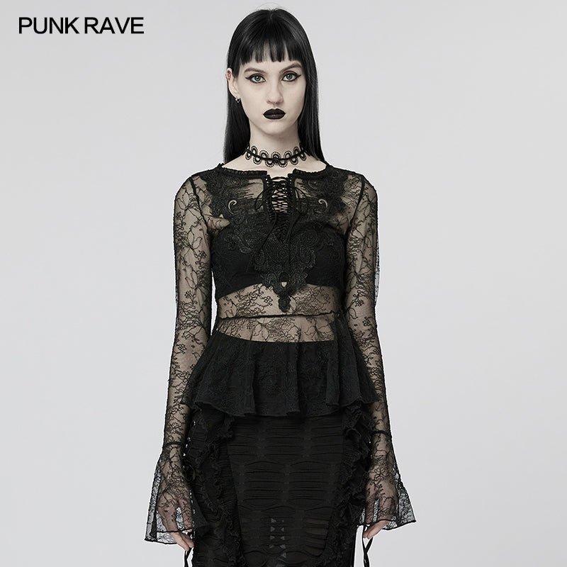 WT-719TCF Gothic light lace T-shirt?-??Punk Rave Clothing