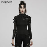 WT-726TCF Punk knit stand collar T-shirt?-??Punk Rave Clothing