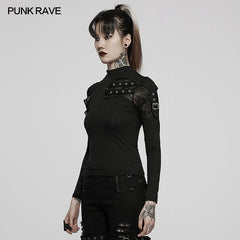 WT-726TCF Punk knit stand collar T-shirt?-??Punk Rave Clothing