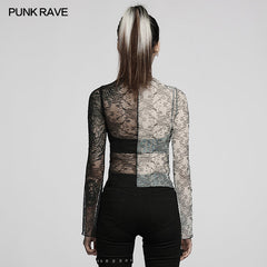 WT-727TCF Gothic simple spliced lace T-shirt?-??Punk Rave Clothing