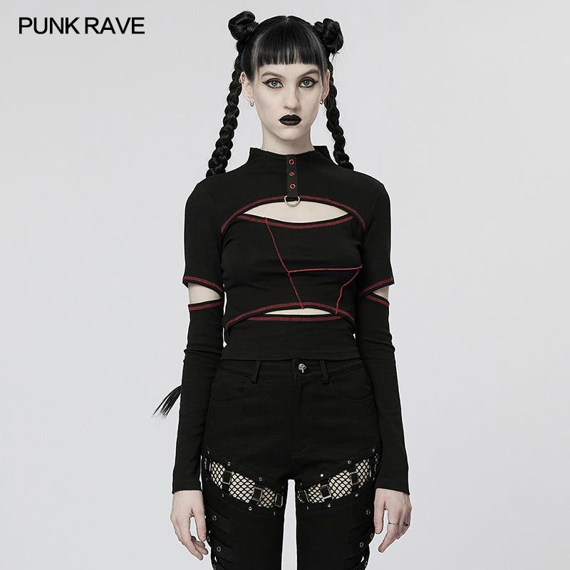 WT-746TCF Punk daily hollow out T-shirt?-??Punk Rave Clothing