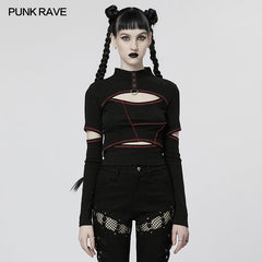 WT-746TCF Punk daily hollow out T-shirt?-??Punk Rave Clothing