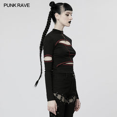 WT-746TCF Punk daily hollow out T-shirt?-??Punk Rave Clothing