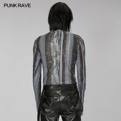 WT-751TCM Post-apocalyptic style tight gauze T-shirt?-??Punk Rave Clothing