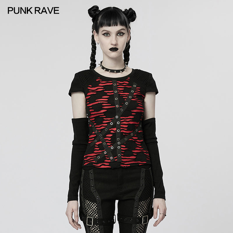 WT-754TCF Punk Seperated Sleeves T-shirt?-??Punk Rave Clothing