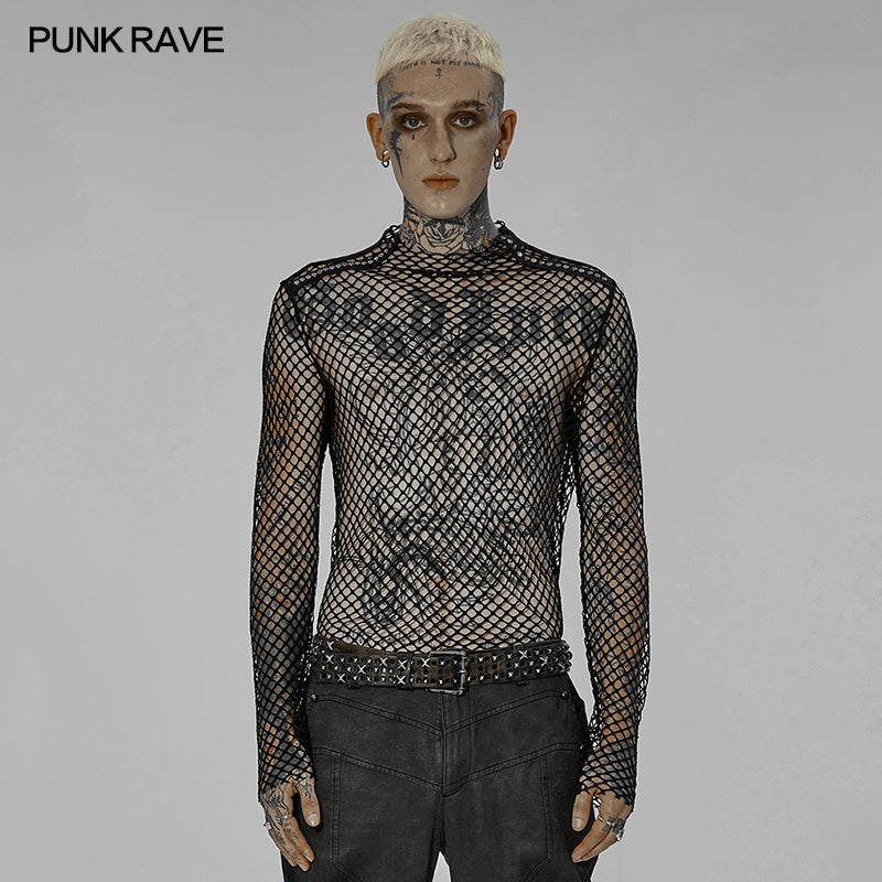 WT-756TCM Punk sexy gauze T-shirt?-??Punk Rave Clothing