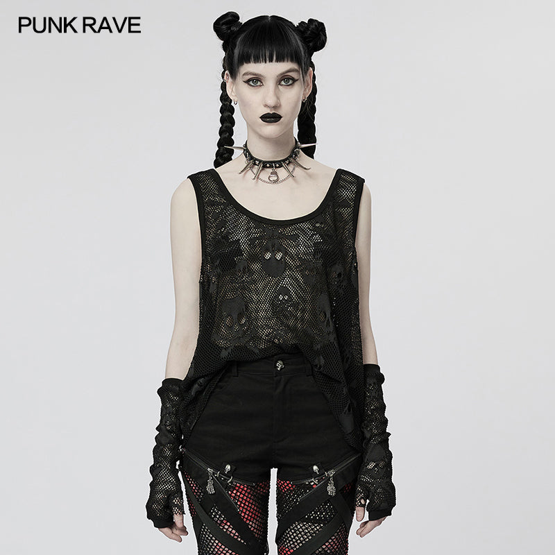 WT-759DQF PUNK Skull Tank Top?-??Punk Rave Clothing