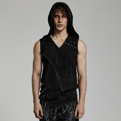 WT-770BXM Hooded Black Asymmetrical Punk Vests with Rivet Detailing