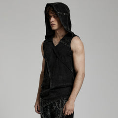 WT-770BXM Hooded Black Asymmetrical Punk Vests with Rivet Detailing