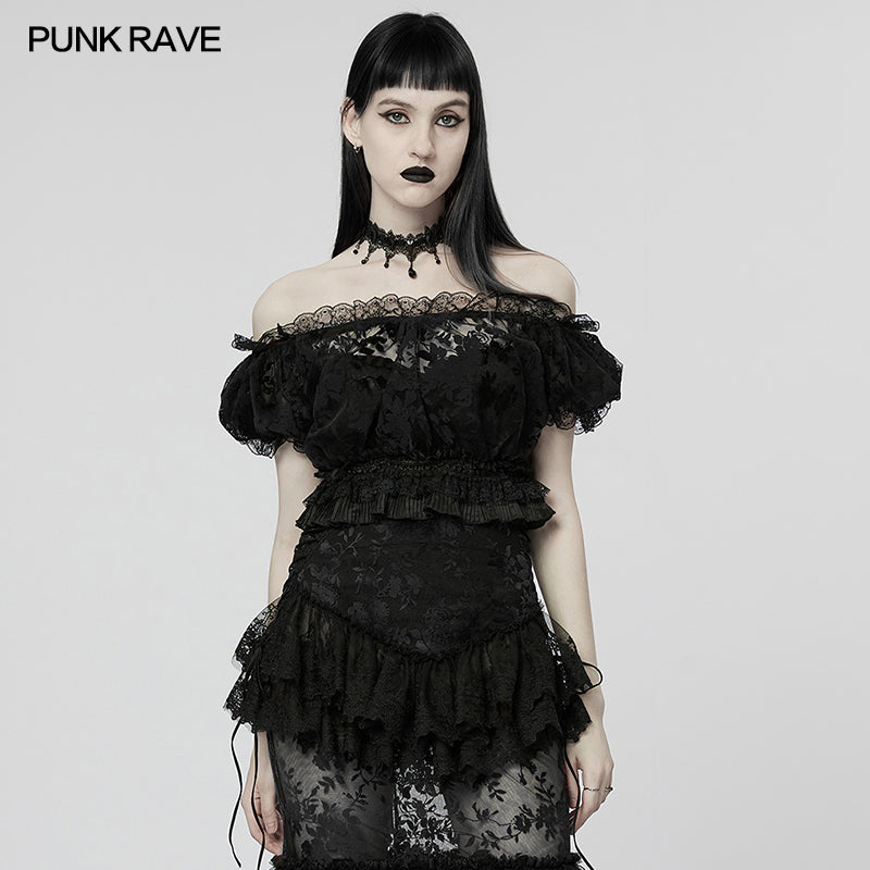 WT-775TDF Gothic Sexy Flocking Mesh T-shirt?-??Punk Rave Clothing