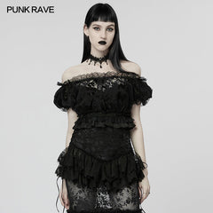 WT-775TDF Gothic Sexy Flocking Mesh T-shirt?-??Punk Rave Clothing